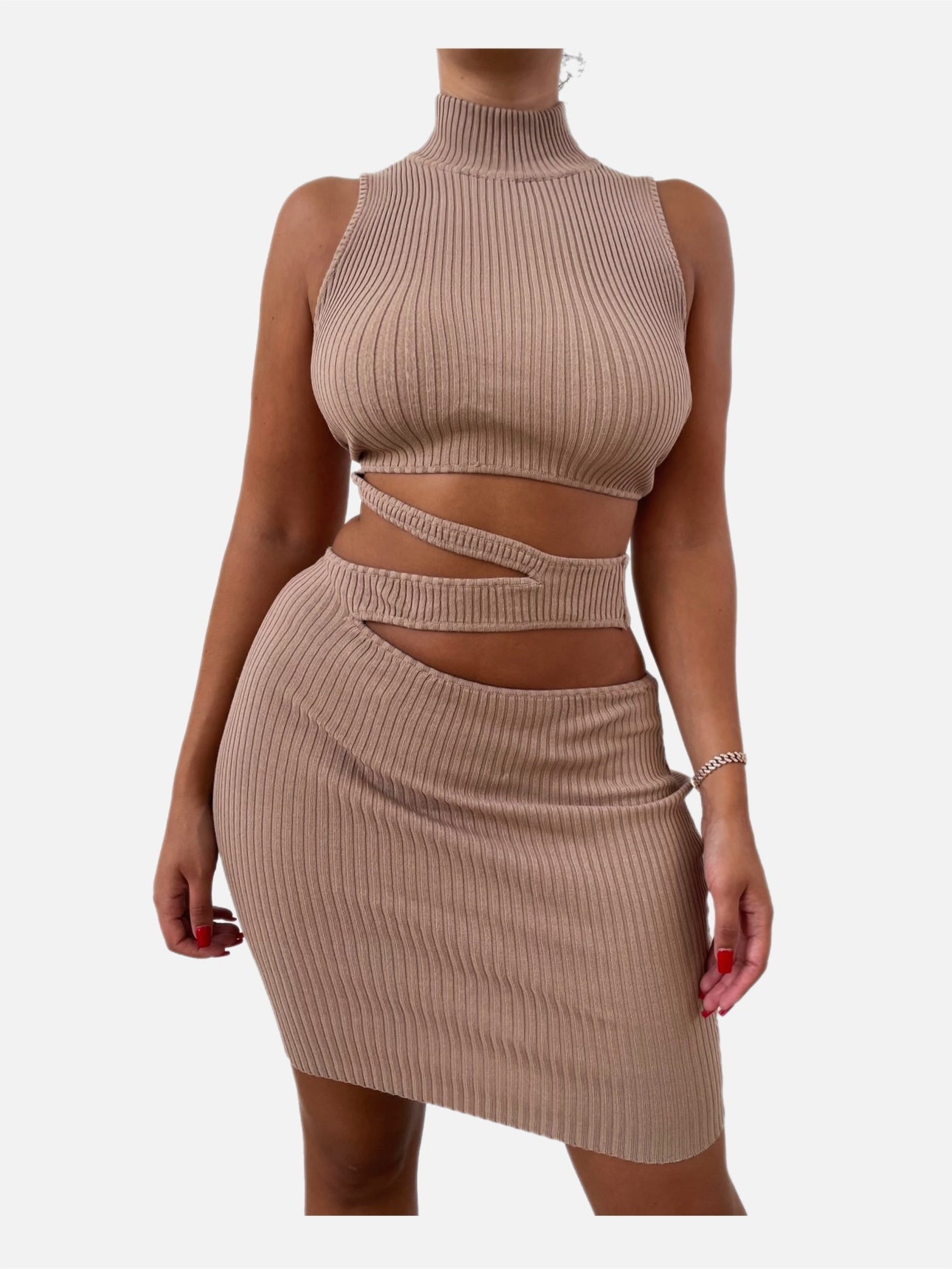 Nude Sand Stretch Cut-Out Dress - SHOP JAMILA