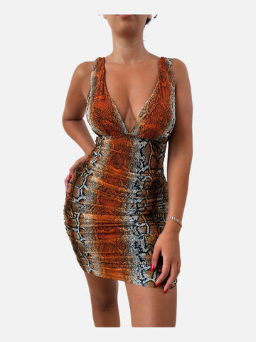 V-Cut Animal Print Dress - SHOP JAMILA
